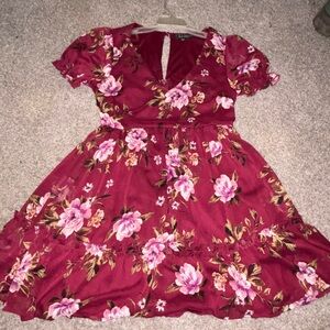 Trixxi Burgundy Dress with Floral Accents